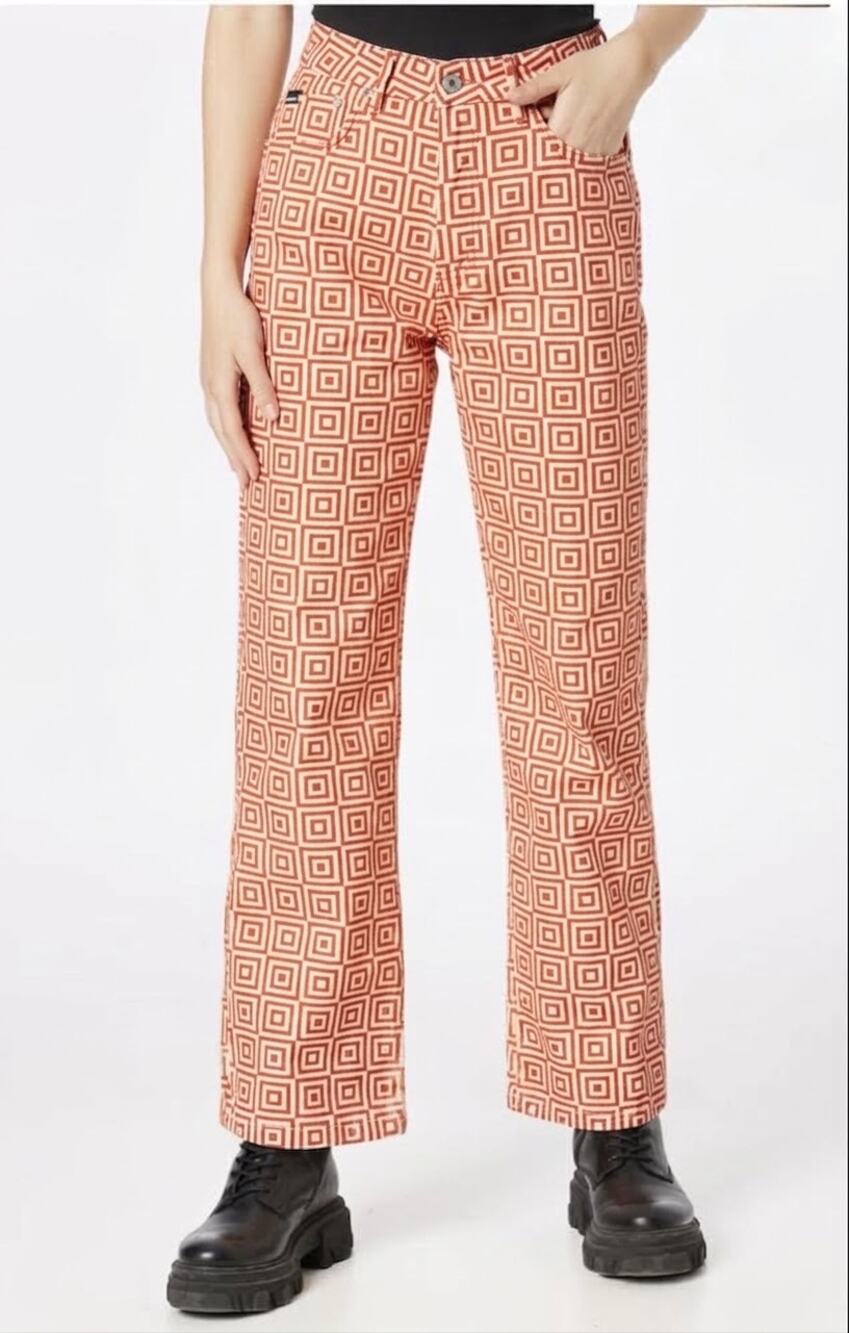 Ragged Jeans Women's Red White Square Geometric Print Straight Leg Jeans Size 24